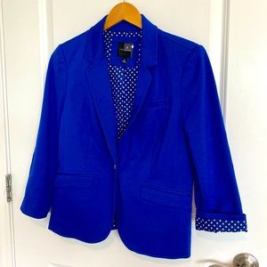 Limited royal blue cotton blazer with polka dot trim